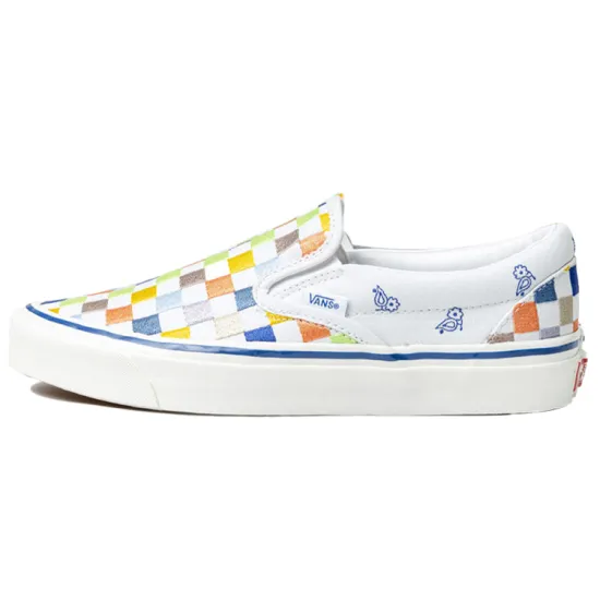 Vans Slip on Low Tops Casual Skateboarding Shoes Unisex White Blue Multi Color 'White Yellow Blue'