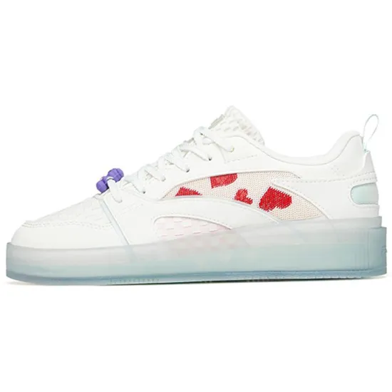 ANTA Skateboard Shoes Women's Low-Top Ivory White/Classic Red/Ice Pink Blue
