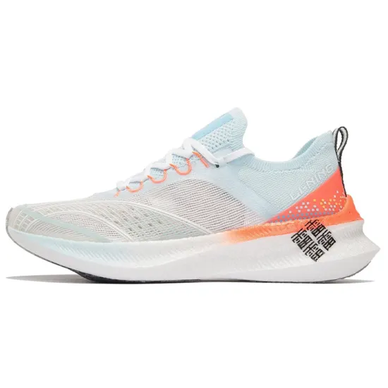 LINING Feidian Challenger Running Shoes Women's Low-Top Standard White/Aqua Blue/Orange