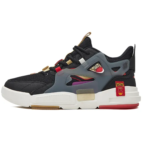 Erke Skateboard Shoes Men Mid-Top Jet Black/University Red