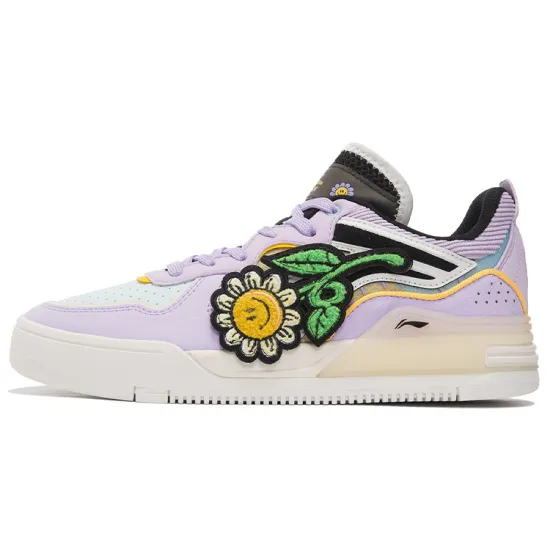 LINING Wave Skateboard Shoes Women's Low-Top Lilac/Aqua Blue/White Black