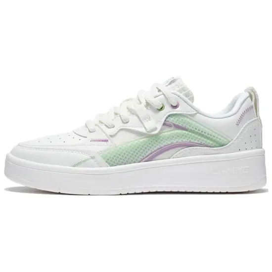 LINING Skateboard Shoes Women's Low-Top Ivory/Neon Pink Green