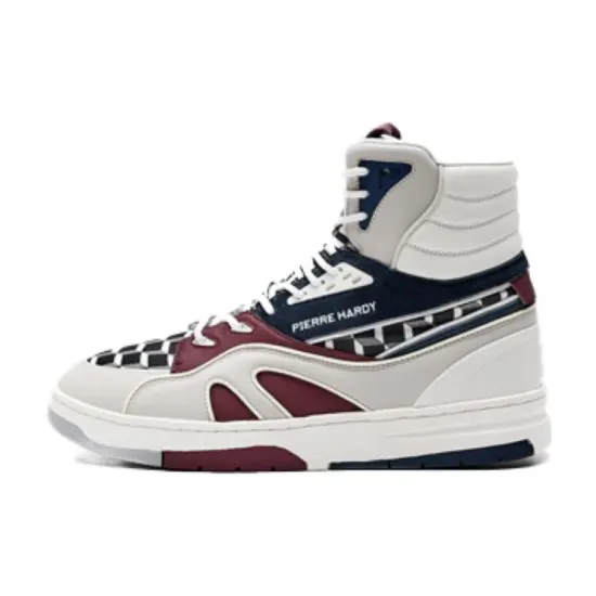 LI-NING 1990 Skateboard Shoes Men High-Top Standard White/Dark Blue/Deep Red