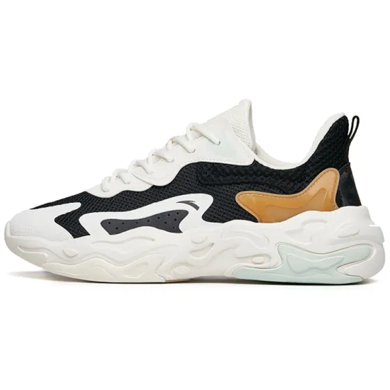 ANTA Casual Shoes Men Low-Top Black Ivory White/Yellow Orange