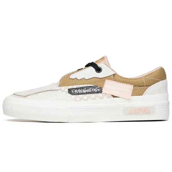 ANTA Skateboard Shoes Women's Low-Top Mud Sand Gray/Camel Yellow/Ivory White