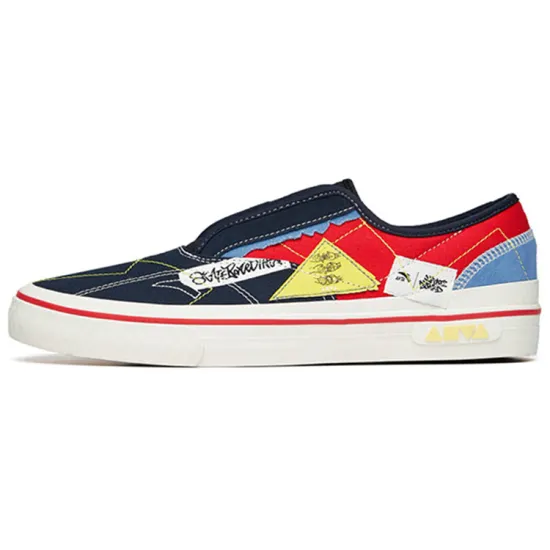 ANTA Skateboard Shoes Men Low-Top Dark Blue Black/Classic Red/Light Beige White