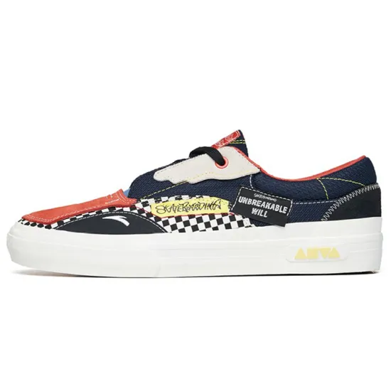 ANTA Skateboard Shoes Men Low-Top Deep Blue Black/Red/Ivory White