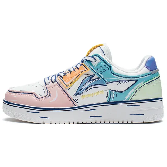 LINING Tianji Series Skateboard Shoes Women's Low-Top Mist White/Peach Orange Pink/Pure Blue