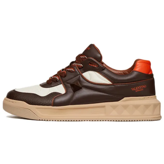 Valentino One Stud Low-Top Brown White