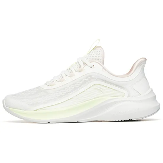ANTA Running Shoes Women's Low-Top Ivory White/Fluorescent Night Green/Pale Pink