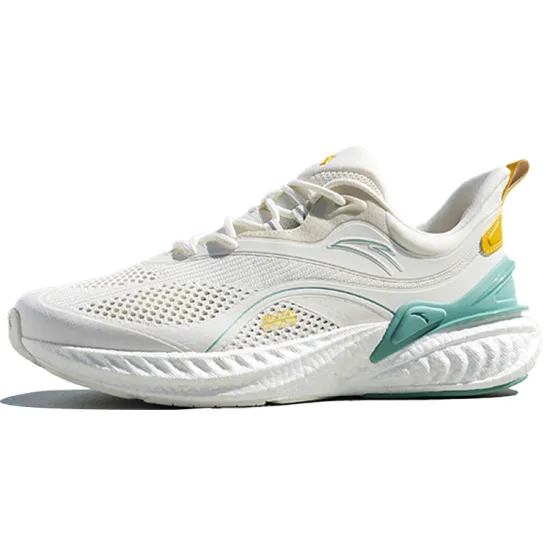 Anta Cushioning Anti-Slip Wear-Resistant Breathability Low-Top Running Shoes Men's White Green Yellow