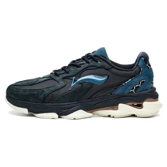 LI-NING 1990 Running Shoes Men Low-Top Black/Green Lake Blue
