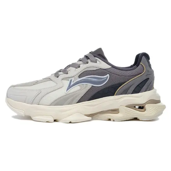 LI NING 1990 Cushioning Anti Slip And Wear Resistant Low Top Casual Shoes Men's White Gray