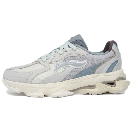 LiNing Cushioned Slip-Resistant Breathable Low-Top Sports Casual Shoes Men's Gray White