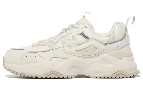 FILA Rayflide Leather Cushioning Abrasion Resistant Low top Casual Shoes Unisex Pearl White Korean Style