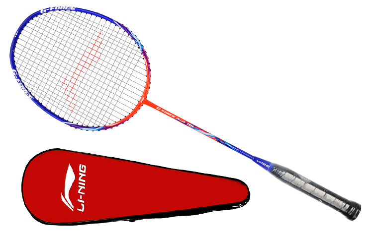 Li Ning Wooden Badminton Rackets Single Pack, Pre Strung Offensive Type 1U Blue, Orange Unisex