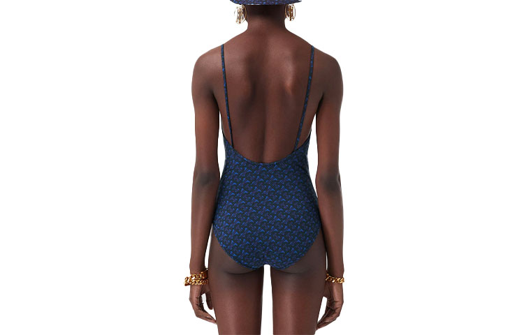 Burberry Women’s Logo Print Strappy One-Piece Swimsuit Navy Blue