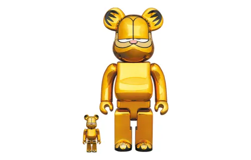 BE@RBRICK 1000%400%100% Movie Animation Garfield GARFIELD GOLD CHROME Ver Cute Gold Plated Trendy Doll 7cm/28cm/70cm