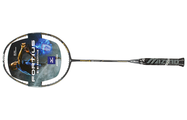 Mizuno FORTIUS Full Carbon Badminton Rackets Single Racket Offensive Type Heavy Head, Stiff Shaft Unisex Black Yellow