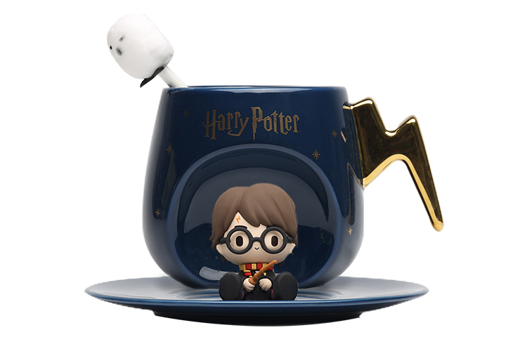 POP MART IP peripheral Harry Potter and Hedwig Harry Potter characters cup and saucer set ceramic mug dark blue