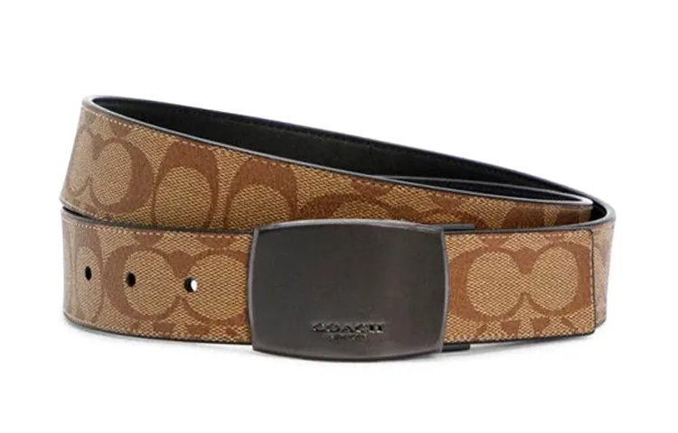 COACH PVC Polyvinyl Chloride Leather Belts Men's Khaki Width 3.5cm