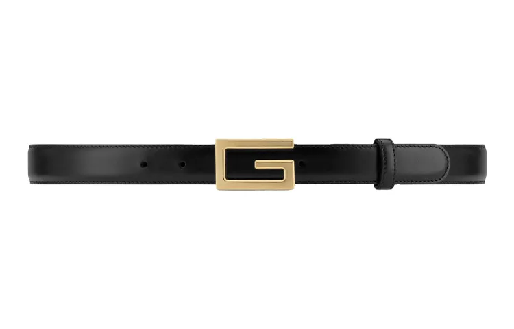 GUCCI Square G Metal Leather Belts Unisex Black/Brown Width 2.5cm