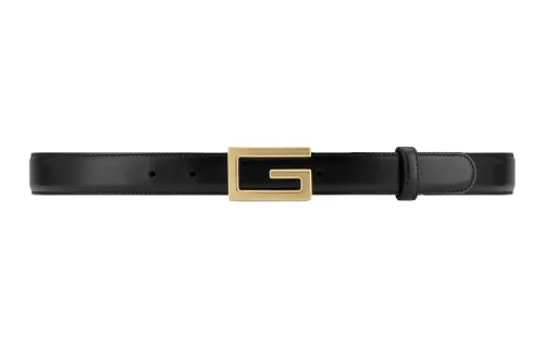 GUCCI Square G Metal Leather Belts Unisex Black/Brown Width 2.5cm