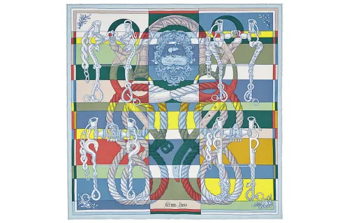 HERMES Della Cavalleria Scarves Women's Blue Gray