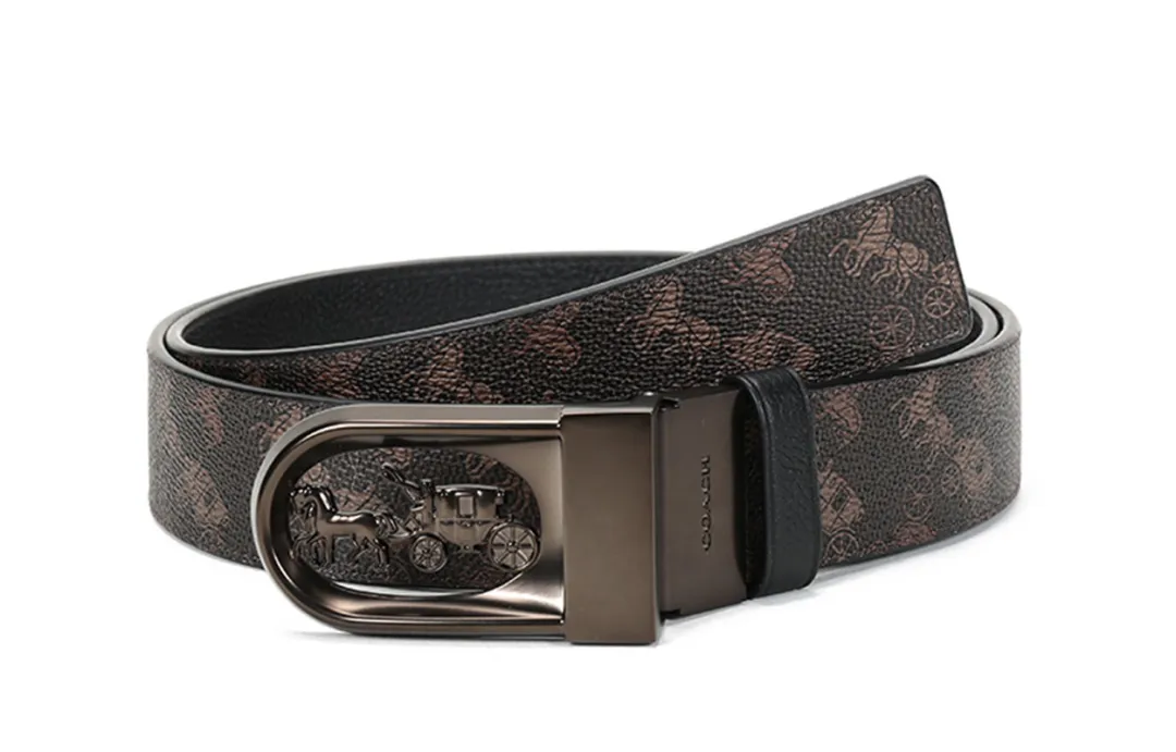 COACH Canvas Leather Belts Men's Width 3.8cm