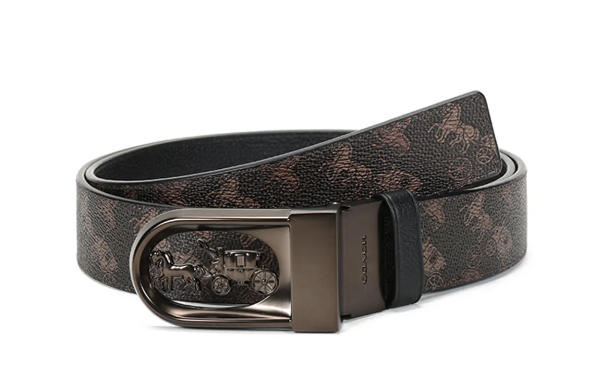 COACH Canvas Leather Belts Men's Width 3.8cm