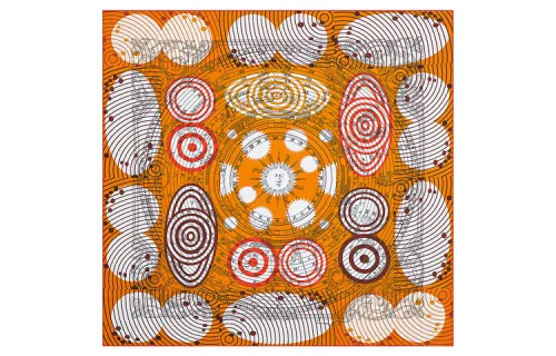 HERMES Scarves Unisex Orange/Brown/White