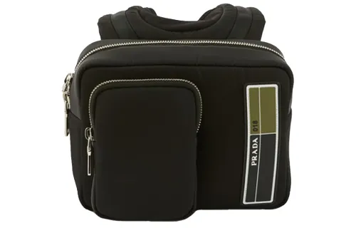 PRADA Logo Nylon Fabric Backpack Unisex Black