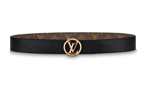 LOUIS VUITTON Circle Canvas Leather Belts Women's Black/Brown Width 3.5cm