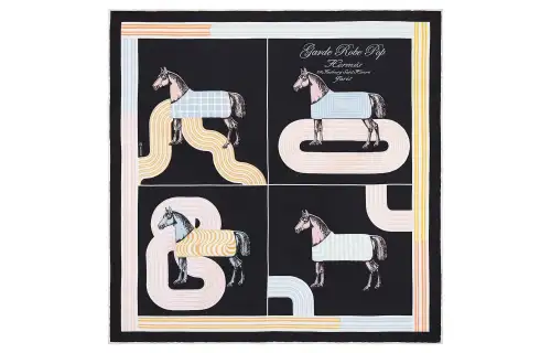 HERMES Scarves Women's Black/Pink/Multicolor