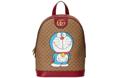 GUCCI Doraemon Collaboration Canvas With Leather Backpack Regular Unisex Ebony/Red