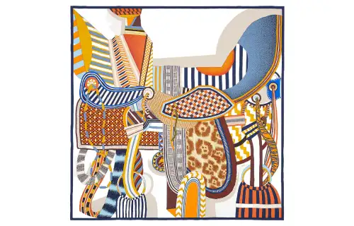 HERMES Silk Scarf Women's Blue/White