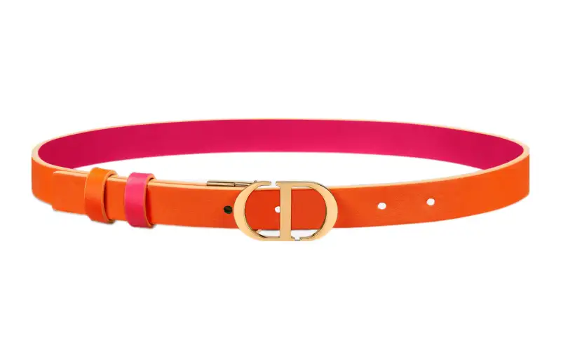 DIOR 30 Montaigne Leather Belts Women's Neon Orange/Neon Pink