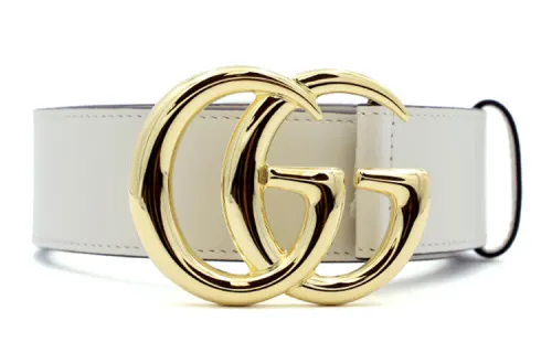 GUCCI GG Marmont Cow Leather Belts Women's White Width 4cm