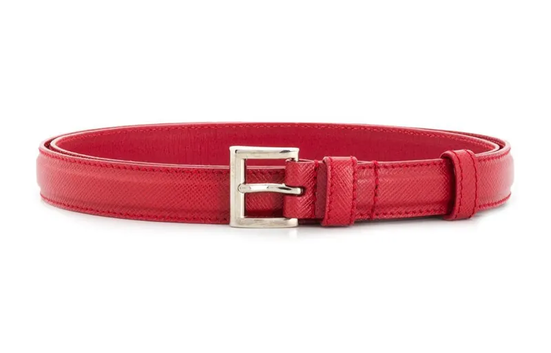 PRADA Pin Buckle Calfskin Leather Belts Unisex Red /