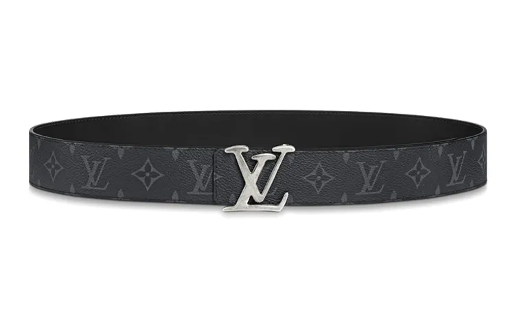 LOUIS VUITTON Cow Leather Canvas Belts Men's Black Width 4cm