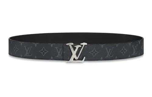 LOUIS VUITTON Cow Leather Canvas Belts Men's Black Width 4cm