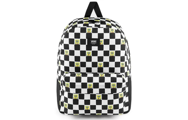 Vans SpongeBob, Collaboration Polyester Backpack Regular Unisex Black White Checkerboard