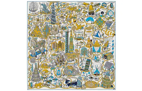 HERMES Scarves Unisex Yellow