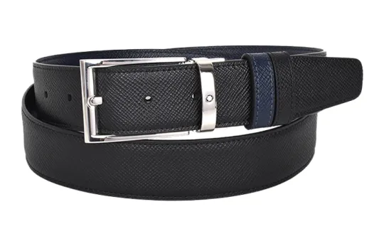 MONTBLANC Large Class Collection Business Double Sided Two Tone Dual Use Leather Belts Men's Black/Blue Width 3.5cm