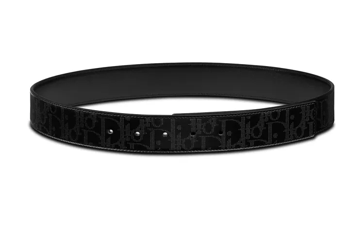 DIOR Cow Leather Belts Men's Black Width 3.5cm