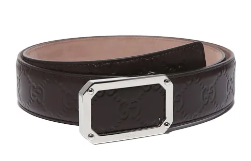 GUCCI Leather Belts Men's Dark Brown Width 3.5cm
