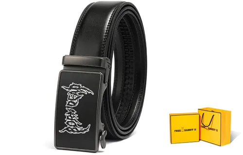 FREE RABBITⅡ Genuine Leather Automatic Buckle Belt, Men's Cow Leather Belts Men's