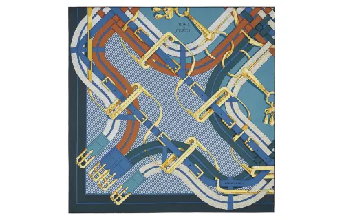 HERMES Detail Scarves Unisex Blue/Brown/Gold
