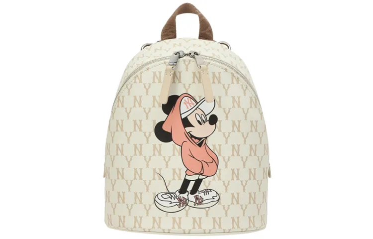 MLB Disney X Disney Collaboration Artificial Leather Polyester Backpack Mini Unisex Beige/Black
