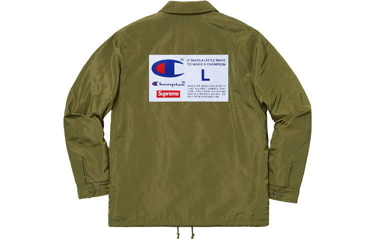 Куртка Supreme FW18 x Champion Label Coaches Jacket Olive (оливковая) — фото 2